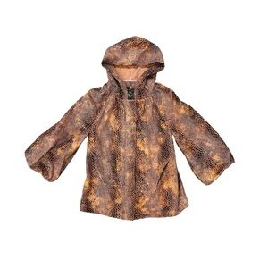 Chi By Falchi Women's Reptile Print Jacket Brown & Pink with Removable Hood Sz M